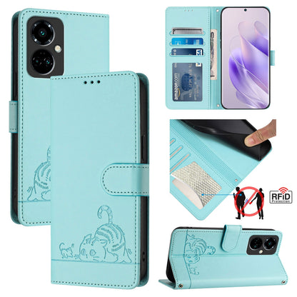 Tecno Camon 19 Pro 5G Cat & Rat Embossed RFID Leather Case, Lanyard, Wallet, Card Slots, Kickstand, Anti-Fall, Scratch-Resistant