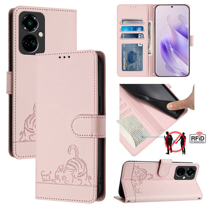 Tecno Camon 19 Pro 5G Cat & Rat Embossed RFID Leather Case, Lanyard, Wallet, Card Slots, Kickstand, Anti-Fall, Scratch-Resistant