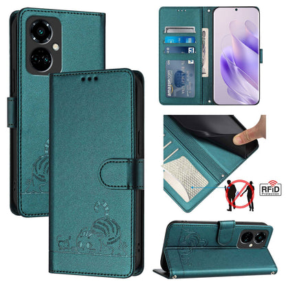 Tecno Camon 19 Pro 5G Cat & Rat Embossed RFID Leather Case, Lanyard, Wallet, Card Slots, Kickstand, Anti-Fall, Scratch-Resistant