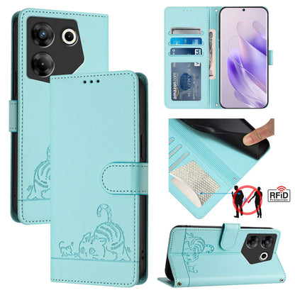 Tecno Camon 20 Pro 5G Cat & Rat Embossed RFID Leather Case, Lanyard, Wallet, Card Slots, Kickstand, Anti-Fall, Scratch-Resistant