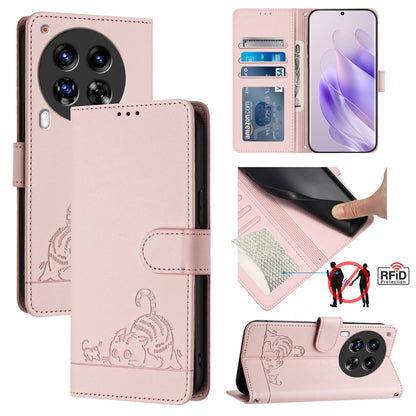 Tecno Camon 30 Premier 5G cl9 Cat & Rat Embossed RFID Leather Case, Lanyard, Wallet, Card Slots, Kickstand, Anti-Fall, Scratch-Resistant