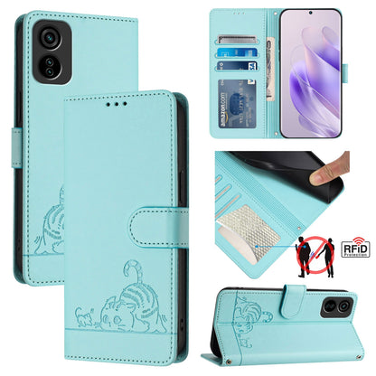 Tecno POP 6C Cat & Rat Embossed RFID Leather Case, Lanyard, Wallet, Card Slots, Kickstand, Anti-Fall, Scratch-Resistant