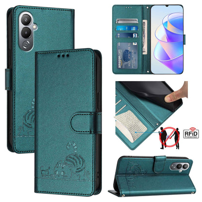 Tecno POVA 4 Pro Cat & Rat Embossed RFID Leather Case, Lanyard, Wallet, Card Slots, Kickstand, Anti-Fall, Scratch-Resistant