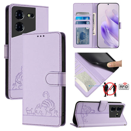 Tecno Pova 5 Pro 5G Cat & Rat Embossed RFID Leather Case, Lanyard, Wallet, Card Slots, Kickstand, Anti-Fall, Scratch-Resistant