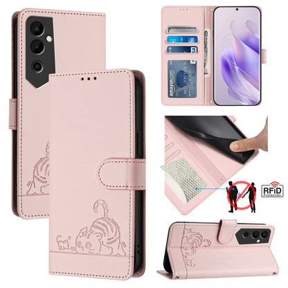 Tecno Pova NEO 2 Cat & Rat Embossed RFID Leather Case, Lanyard, Wallet, Card Slots, Kickstand, Anti-Fall, Scratch-Resistant