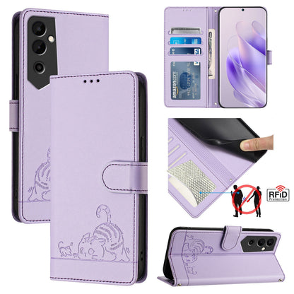 Tecno Pova NEO 2 Cat & Rat Embossed RFID Leather Case, Lanyard, Wallet, Card Slots, Kickstand, Anti-Fall, Scratch-Resistant
