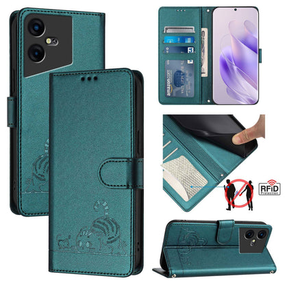 Tecno Pova Neo 3 Cat & Rat Embossed RFID Leather Case, Lanyard, Wallet, Card Slots, Kickstand, Anti-Fall, Scratch-Resistant