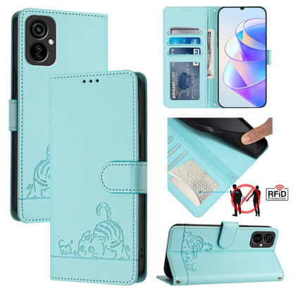 Tecno Spark 9T Cat & Rat Embossed RFID Leather Case, Lanyard, Wallet, Card Slots, Kickstand, Anti-Fall, Scratch-Resistant