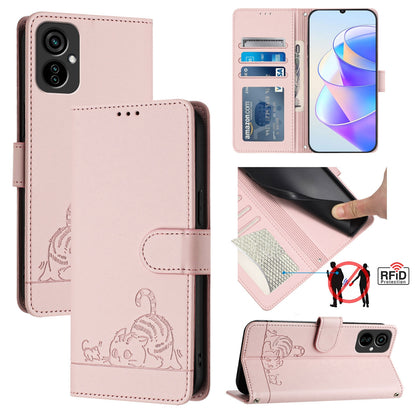 Tecno Spark 9T Cat & Rat Embossed RFID Leather Case, Lanyard, Wallet, Card Slots, Kickstand, Anti-Fall, Scratch-Resistant