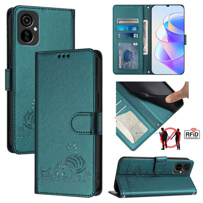 Tecno Spark 9 Pro Cat & Rat Embossed RFID Leather Case, Lanyard, Wallet, Card Slots, Kickstand, Anti-Fall, Scratch-Resistant