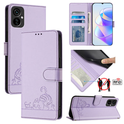 Tecno Spark 9T Cat & Rat Embossed RFID Leather Case, Lanyard, Wallet, Card Slots, Kickstand, Anti-Fall, Scratch-Resistant