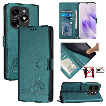 Tecno Spark 20 Cat & Rat Embossed RFID Leather Case, Lanyard, Wallet, Card Slots, Kickstand, Anti-Fall, Scratch-Resistant