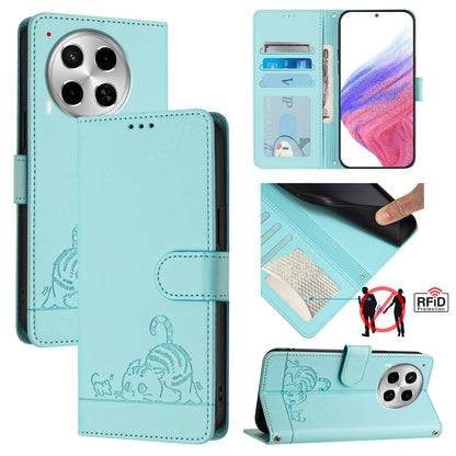 Tecno Camon 30 5G Cat & Rat Embossed RFID Leather Case, Lanyard, Wallet, Card Slots, Kickstand, Anti-Fall, Scratch-Resistant