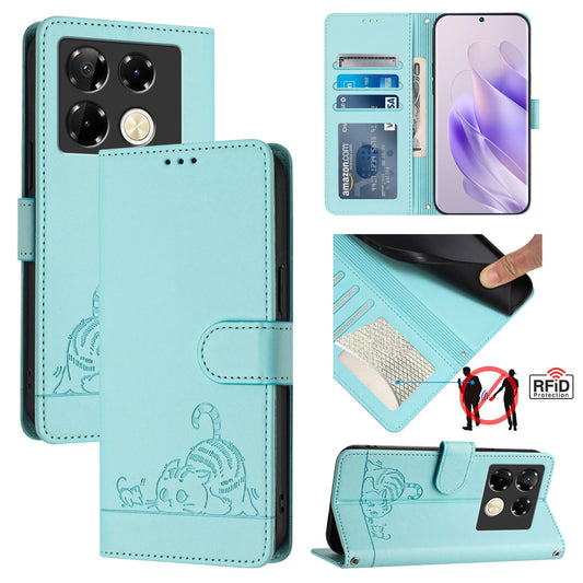 Infinix Note 40 Pro 4G X6850 Cat & Rat Embossed RFID Leather Case, Lanyard, Wallet, Card Slots, Kickstand, Anti-Fall, Scratch-Resistant