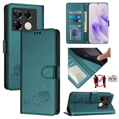 Infinix Note 40 Pro 4G X6850 Cat & Rat Embossed RFID Leather Case, Lanyard, Wallet, Card Slots, Kickstand, Anti-Fall, Scratch-Resistant