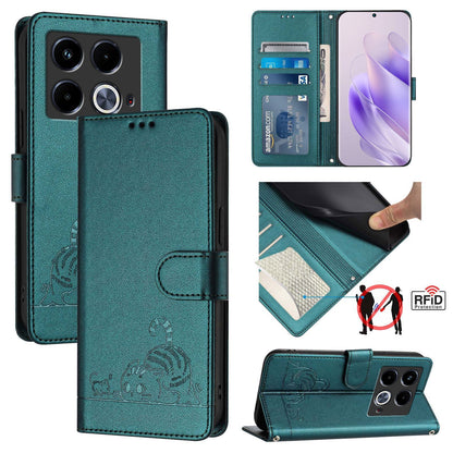 Infinix Note 40 Cat & Rat Embossed RFID Leather Case, Lanyard, Wallet, Card Slots, Kickstand, Anti-Fall, Scratch-Resistant