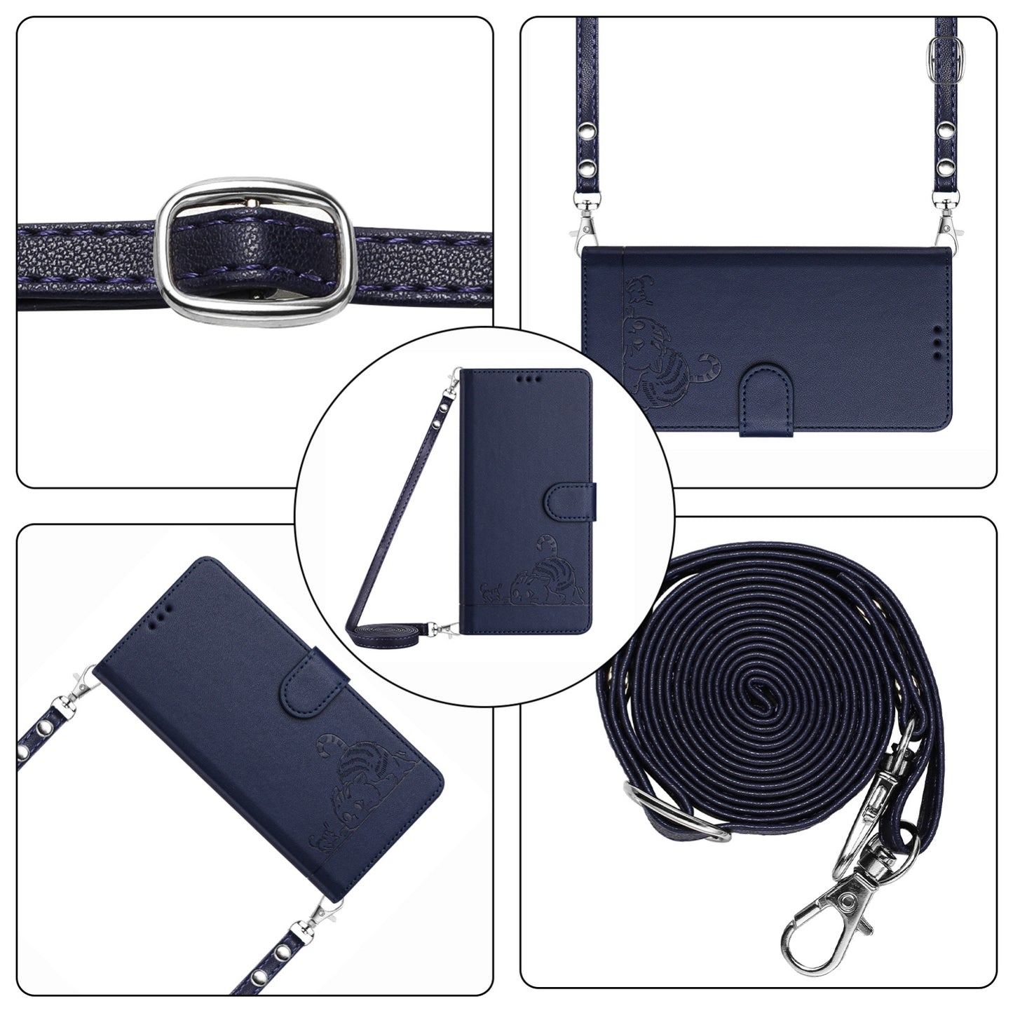 Infinix Hot 40 Pro Cat & Rat Embossed RFID Leather Case, Lanyard, Wallet, Card Slots, Kickstand, Anti-Fall, Scratch-Resistant