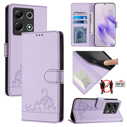 Infinix Note 30 4G X6833B Cat & Rat Embossed RFID Leather Case, Lanyard, Wallet, Card Slots, Kickstand, Anti-Fall, Scratch-Resistant