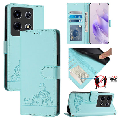 Infinix Note 30 VIP Cat & Rat Embossed RFID Leather Case, Lanyard, Wallet, Card Slots, Kickstand, Anti-Fall, Scratch-Resistant