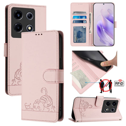 Infinix Note 30 VIP Cat & Rat Embossed RFID Leather Case, Lanyard, Wallet, Card Slots, Kickstand, Anti-Fall, Scratch-Resistant