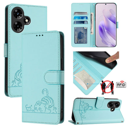 Infinix Hot 30 4G Cat & Rat Embossed RFID Leather Case, Lanyard, Wallet, Card Slots, Kickstand, Anti-Fall, Scratch-Resistant