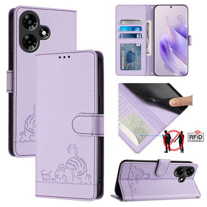 Infinix Hot 30 4G Cat & Rat Embossed RFID Leather Case, Lanyard, Wallet, Card Slots, Kickstand, Anti-Fall, Scratch-Resistant