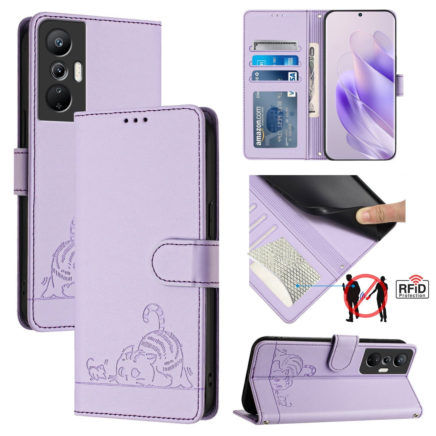 Infinix Hot 20S Cat & Rat Embossed RFID Leather Case, Lanyard, Wallet, Card Slots, Kickstand, Anti-Fall, Scratch-Resistant