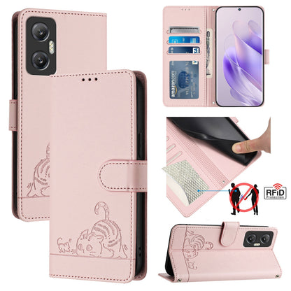 Infinix Hot 20 5G X666 X66B Cat & Rat Embossed RFID Leather Case, Lanyard, Wallet, Card Slots, Kickstand, Anti-Fall, Scratch-Resistant