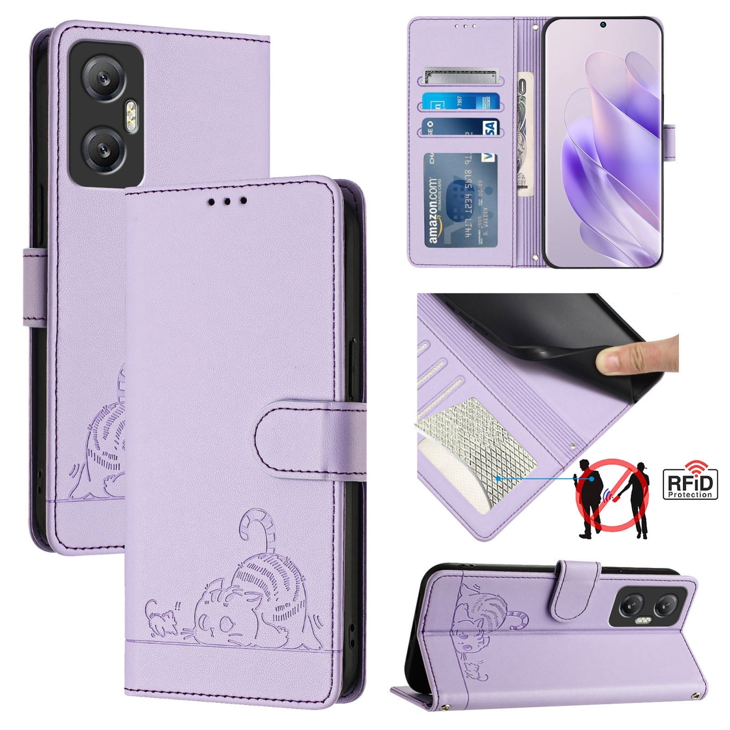 Infinix Hot 20 5G X666 X66B Cat & Rat Embossed RFID Leather Case, Lanyard, Wallet, Card Slots, Kickstand, Anti-Fall, Scratch-Resistant
