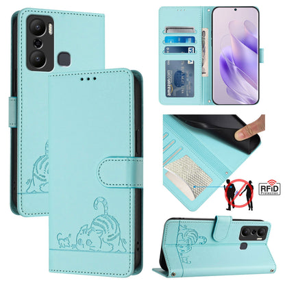 Infinix Hot 20 Play Cat & Rat Embossed RFID Leather Case, Lanyard, Wallet, Card Slots, Kickstand, Anti-Fall, Scratch-Resistant