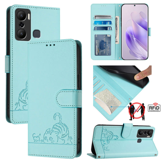 Infinix Hot 20 Play Cat & Rat Embossed RFID Leather Case, Lanyard, Wallet, Card Slots, Kickstand, Anti-Fall, Scratch-Resistant