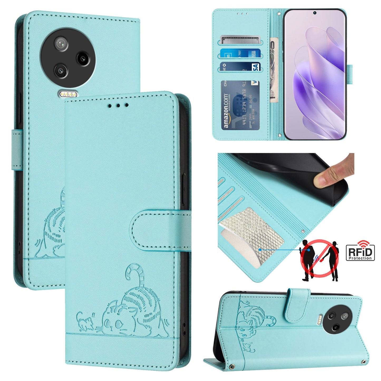 Infinix Note 12 2023 Cat & Rat Embossed RFID Leather Case, Lanyard, Wallet, Card Slots, Kickstand, Anti-Fall, Scratch-Resistant