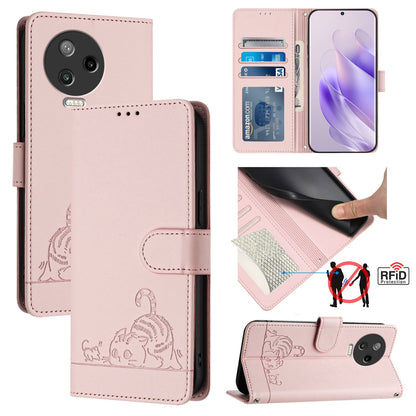 Infinix Note 12 2023 Cat & Rat Embossed RFID Leather Case, Lanyard, Wallet, Card Slots, Kickstand, Anti-Fall, Scratch-Resistant