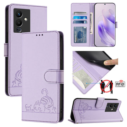 Infinix Note 12 Pro 5G Cat & Rat Embossed RFID Leather Case, Lanyard, Wallet, Card Slots, Kickstand, Anti-Fall, Scratch-Resistant