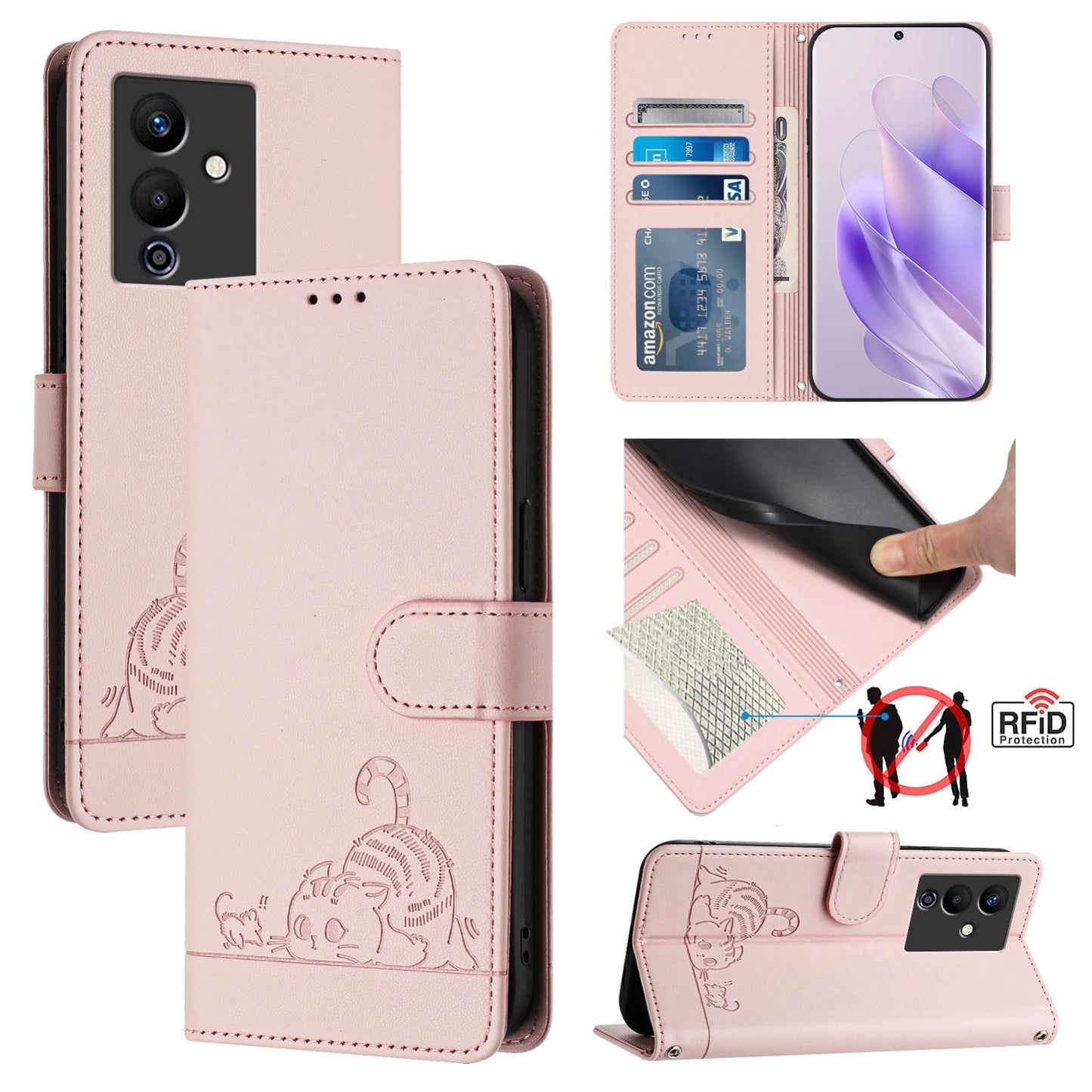 Infinix Note 12 5G Cat & Rat Embossed RFID Leather Case, Lanyard, Wallet, Card Slots, Kickstand, Anti-Fall, Scratch-Resistant