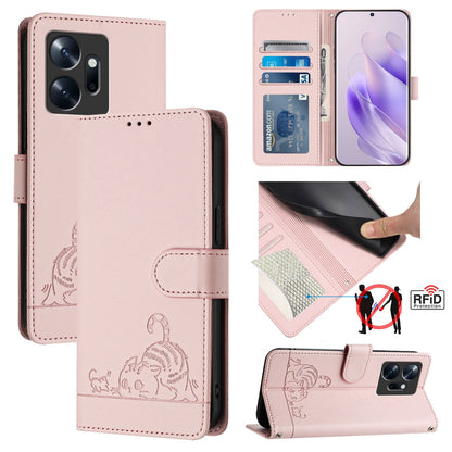 Infinix Zero 20 Cat & Rat Embossed RFID Leather Case, Lanyard, Wallet, Card Slots, Kickstand, Anti-Fall, Scratch-Resistant