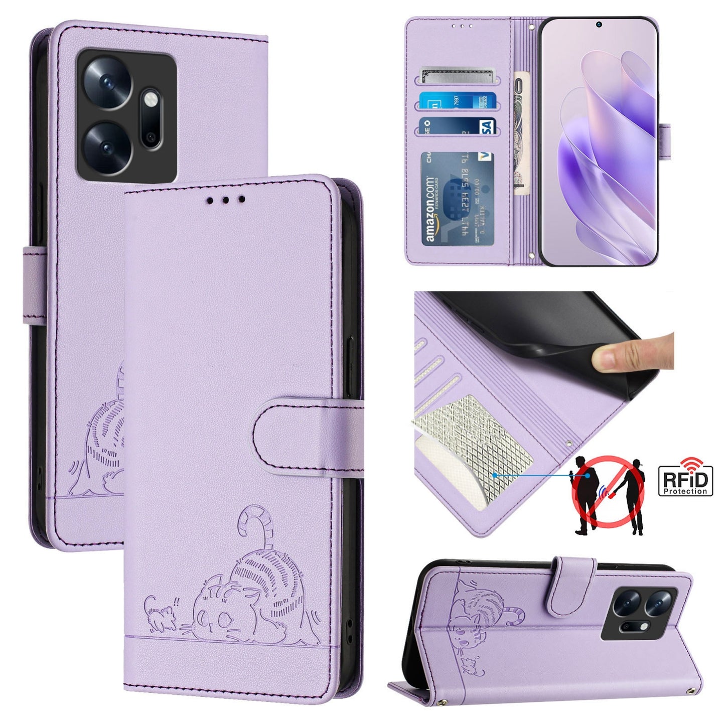 Infinix Zero 20 Cat & Rat Embossed RFID Leather Case, Lanyard, Wallet, Card Slots, Kickstand, Anti-Fall, Scratch-Resistant
