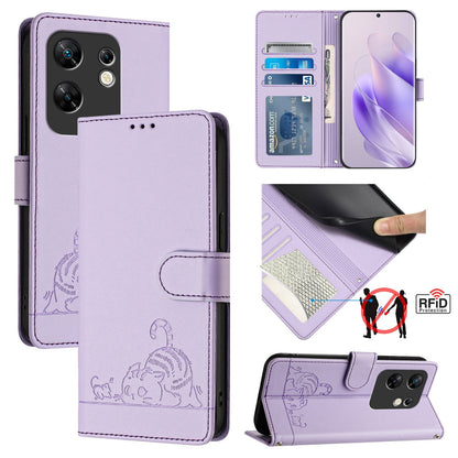 Infinix Zero 30 4G Cat & Rat Embossed RFID Leather Case, Lanyard, Wallet, Card Slots, Kickstand, Anti-Fall, Scratch-Resistant
