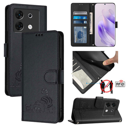 Infinix Zero 30 5G Cat & Rat Embossed RFID Leather Case, Lanyard, Wallet, Card Slots, Kickstand, Anti-Fall, Scratch-Resistant