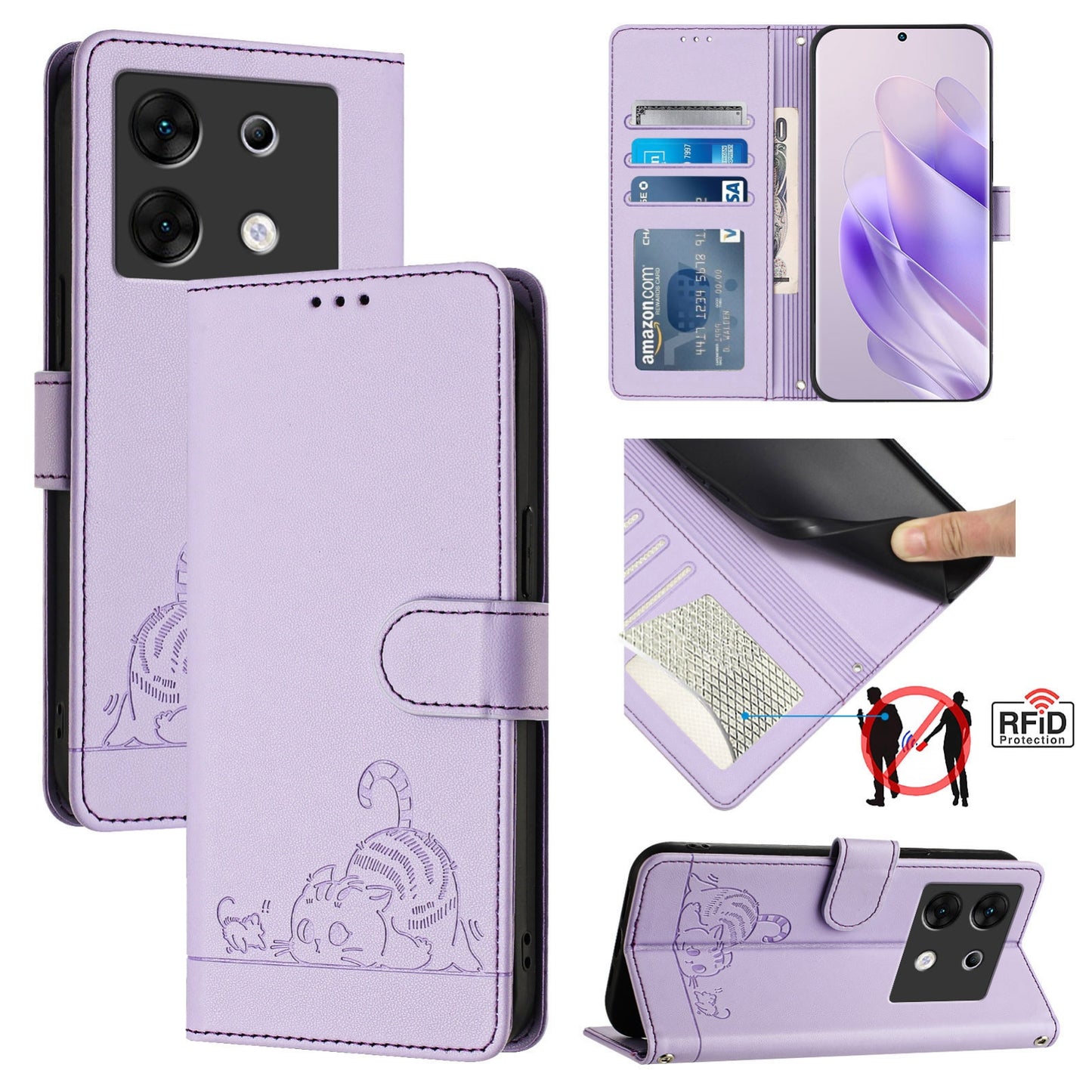 Infinix Zero 30 5G Cat & Rat Embossed RFID Leather Case, Lanyard, Wallet, Card Slots, Kickstand, Anti-Fall, Scratch-Resistant
