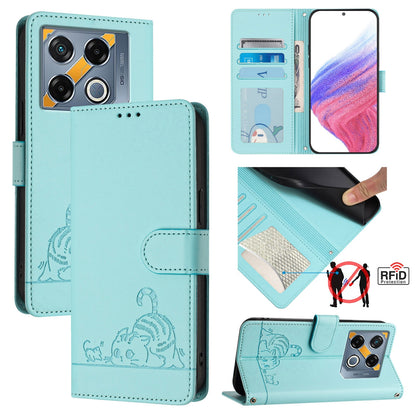 Infinix GT 20 Pro X6871 Cat & Rat Embossed RFID Leather Case, Lanyard, Wallet, Card Slots, Kickstand, Anti-Fall, Scratch-Resistant