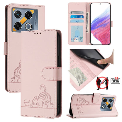 Infinix GT 20 Pro X6871 Cat & Rat Embossed RFID Leather Case, Lanyard, Wallet, Card Slots, Kickstand, Anti-Fall, Scratch-Resistant