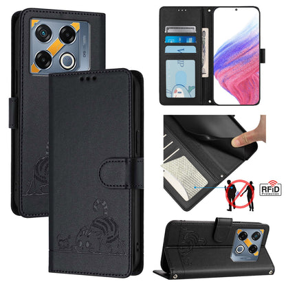 Infinix GT 20 Pro X6871 Cat & Rat Embossed RFID Leather Case, Lanyard, Wallet, Card Slots, Kickstand, Anti-Fall, Scratch-Resistant