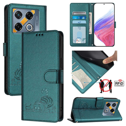 Infinix GT 20 Pro X6871 Cat & Rat Embossed RFID Leather Case, Lanyard, Wallet, Card Slots, Kickstand, Anti-Fall, Scratch-Resistant