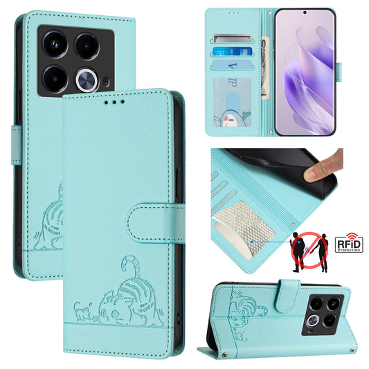 Infinix Note 40 5G Cat & Rat Embossed RFID Leather Case, Lanyard, Wallet, Card Slots, Kickstand, Anti-Fall, Scratch-Resistant
