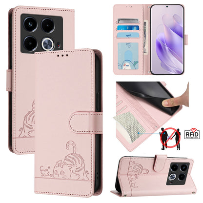 Infinix Note 40 5G Cat & Rat Embossed RFID Leather Case, Lanyard, Wallet, Card Slots, Kickstand, Anti-Fall, Scratch-Resistant