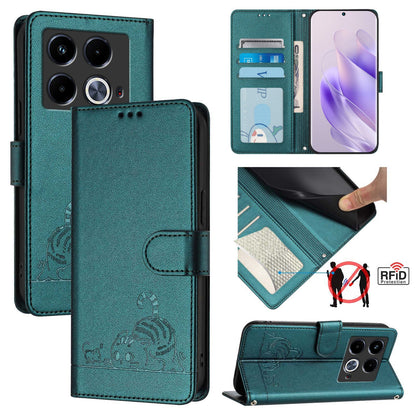 Infinix Note 40 5G Cat & Rat Embossed RFID Leather Case, Lanyard, Wallet, Card Slots, Kickstand, Anti-Fall, Scratch-Resistant