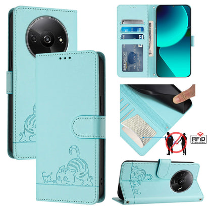 Xiaomi POCO C61 4G Global Cat & Rat Embossed RFID Leather Case, Lanyard, Wallet, Card Slots, Kickstand, Anti-Fall, Scratch-Resistant