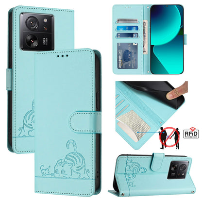 Xiaomi Redmi K60 Ultra Cat & Rat Embossed RFID Leather Case, Lanyard, Wallet, Card Slots, Kickstand, Anti-Fall, Scratch-Resistant