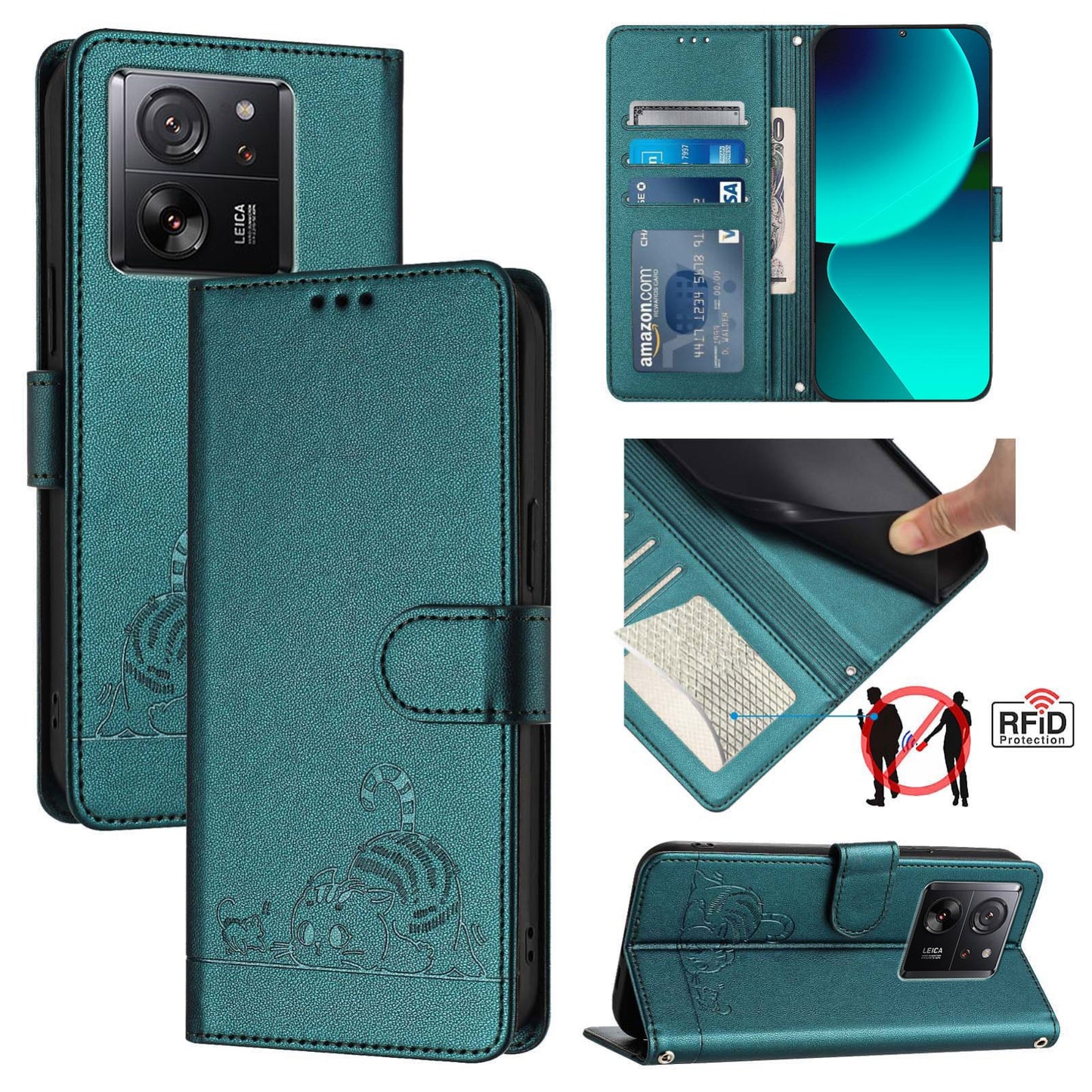 Xiaomi Redmi K60 Ultra Cat & Rat Embossed RFID Leather Case, Lanyard, Wallet, Card Slots, Kickstand, Anti-Fall, Scratch-Resistant